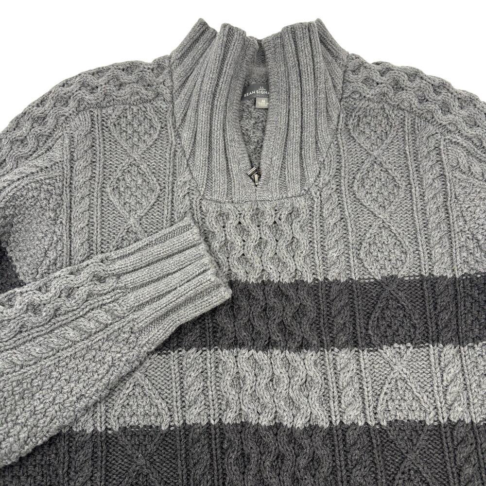 L.L. Bean Signature Medium Cable Fisherman Knit Gray 1/4 Zip Pullover Sweater